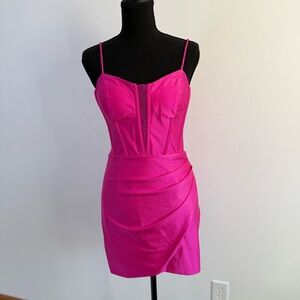 NWT Blondie Nites Hot Pink Corset Mini Dress Size 7 Prom Party